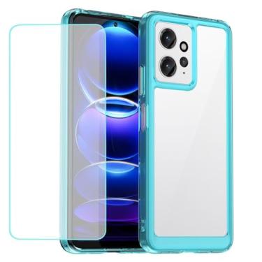 Imagem de Wanyuexes Capa para Redmi Note 12 4G 23021RAAEG Capa com protetor de tela de vidro temperado, parte traseira de policarbonato rígido transparente e capa protetora de TPU macio para Xiaomi Redmi Note