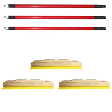 Imagem de 3 Rodos Madeira Duplo 30cm EVA Reforçado Com Cabo Puxa Seca Limpa Piso Porcelanato Cerâmica Banheiro Cozinha Quintal Área Externa Multiuso Secagem Rápida Resistente