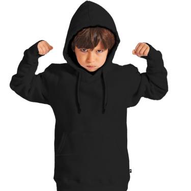Imagem de Blusa Moletom Liso Canguru Infantil Com Capuz Bolso Unissex Casaco Frio-Masculino