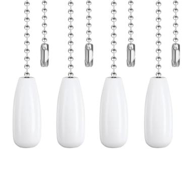 Imagem de Dotlite Extensor de corrente de puxar para ventilador de teto, 4 peças de correntes de extensão decorativas de madeira, iluminação de 30,5 cm e enfeite extensor de cabo de ventilador com contas de leque com conector (4 peças de madeira branca)