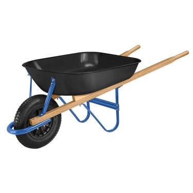 Imagem de Carrinho De Mão Tramontina Com Caçamba Rasa Plástica Preta 50 L, Braço De Madeira E Pneu Com Câmara