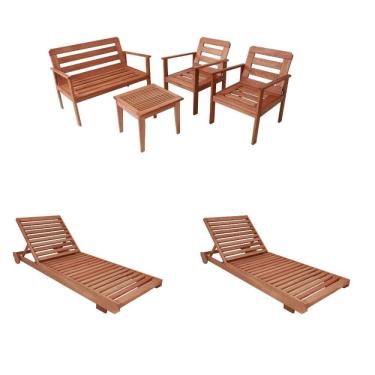 Imagem de Conjunto de Móveis Sofa, 2 Poltronas, Mesa e 2 Espreguiçadeiras Madeira Maciça Madeira
