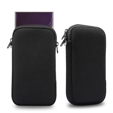 Imagem de Bolsa de cinto Capa de telefone de neoprene de 6,9 ​​polegadas, bolsa universal de pescoço com zíper compatível com iPhone 15 14 13 12 Pro Max, para Samsung S24 S23 S22 S21 Ultra W alça de pescoço(Bla