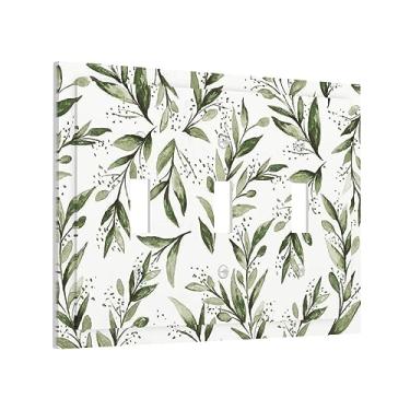 Imagem de Placa de interruptor de luz de eucalipto verde branco folha de oliveira 3 gangs decorativo sálvia floral triplo alternador placa de parede capa de interruptor elétrico para casa de fazenda banheiro