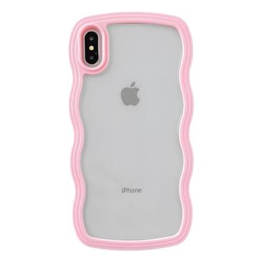 Imagem de Caseative Capa para iPhone Xs Max, linda moldura ondulada encaracolada à prova de choque macia compatível com capa para iPhone (rosa, iPhone Xs Max)