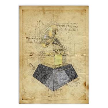 Imagem de Placa Decorativa Fonógrafo Gramofone Projeto Musica Decoração Poster