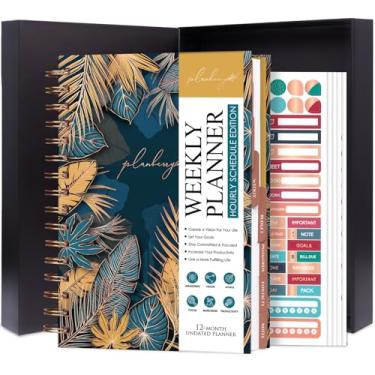 Imagem de PLANBERRY Agenda horária Premium – Organizador semanal sem data com horários e orçamento mensal – Gerenciamento de tempo, definição de metas, lista de tarefas e rastreador de hábitos – 17,9 cm x 21,5