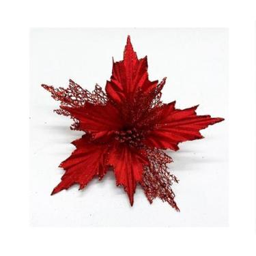 Imagem de Flor Poinsetia Vermelha 27cm Luxo Decoração Arvore Natal - Tok da Casa
