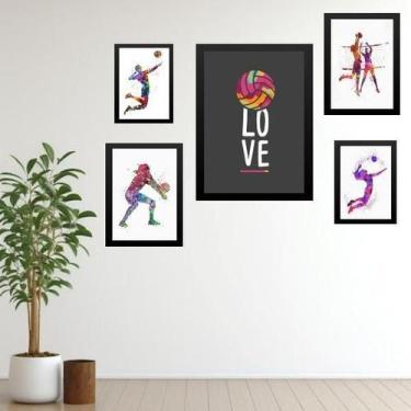 Imagem de Kit 5 Quadros Decorativos Vôlei - Love - Com Vidro - Quadros On-Line
