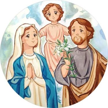 Imagem de Painel de Lona Redondo Sagrada família Natal Aquarelado - Fabrika de F
