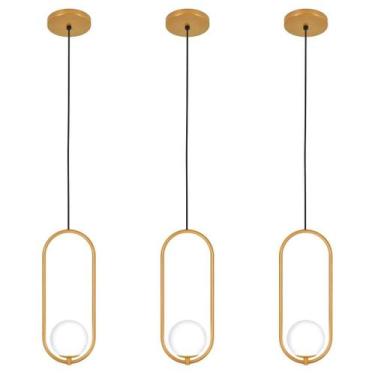 Imagem de Kit 3 Luminárias Pendente Arco Globo Vidro Sala Cama Dourado - Singlel