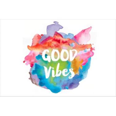 Imagem de Painel de Lona Good Vibes Aquarela e Fundo Branco - Fabrika de Festa, 