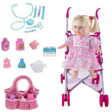 Imagem de Kit Boneca Rafaeli Exame Médico + Bolsa + Carrinho Bebe - Milk Brinque