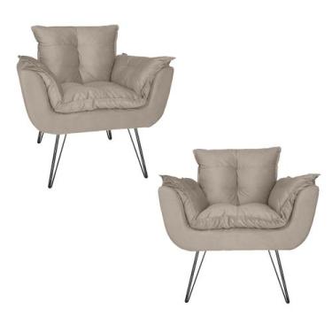 Imagem de Combo 2 Poltronas Estofadas Sala Comercial Pés de Ferro Opala Suede Be
