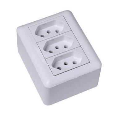 Imagem de Cj tomada tripla 20a sobrepor - blux overlap branco - bo10598-8br