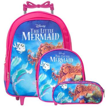 Imagem de Kit Mochila Infantil Feminina Rodinha Pequena Sereia Desenho - Toys 2U