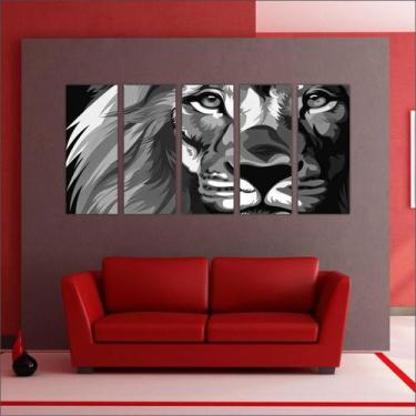 Imagem de Quadro Decorativo Animais Leão Mosaico Moderno 5 Peças GG2 - Vital Qua