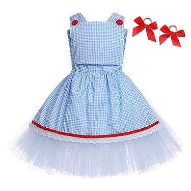 Imagem de Fantasia Dorothy para meninas, crianças, fantasia de Halloween azul e branco, vestido tutu guingão com laços de cabelo, filme, dramatização, festa, apresentação, traje de dia das crianças, roupa azul 11-12 anos