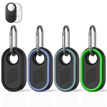 Imagem de [Pacote com 4] Capa compatível com Samsung Galaxy SmartTag2, capa de silicone macio para Samsung Smart Tag 2, proteção total anti-perda e queda Smart Tag 2 com chaveiro, bolsas, bagagem, animal de