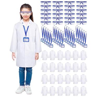 Imagem de Xtinmee 24 Sets 72 Pcs Kids Lab Coat Set Doctor Costume with Goggles ID Card Holder Science Experiment Doctor Dress Up Kit (Large)