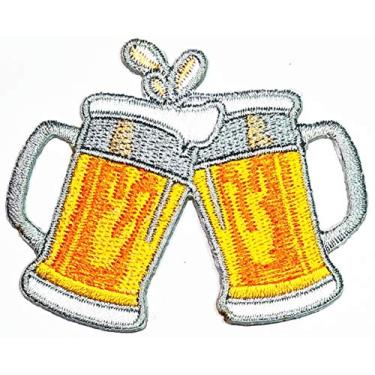 Imagem de PARITA Caneca de cerveja Cheers com aplique bordado para homens, mulheres, meninos, meninas, jeans, camiseta, chapéu, mochilas