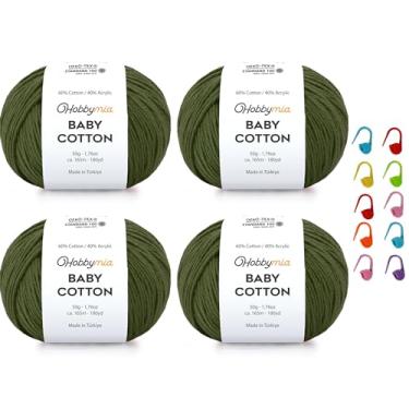 Imagem de HobbyMia Fio de algodão para bebês para crochê - 50 g / 180 m - (2) fio fino, esportivo - fio Amigurumi para linha de crochê - 60% algodão e 40% acrílico e 10 pontos (floresta, 4 bolas)