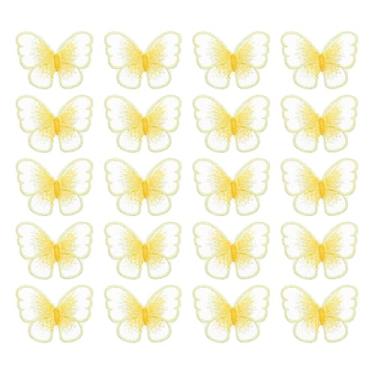 Imagem de PATIKIL Aplique de renda de borboleta, 30 peças de adesivos de borboleta, tecido de renda, apliques de borboleta, acabamento bordado para roupas, vestidos, artesanato de casamento, 4 x 5 cm, amarelo