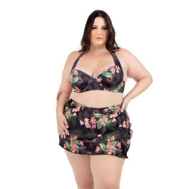 Imagem de Biquíni Com Saia Plus Size Saída De Praia - WA modas, Preto florido, F