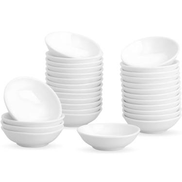 Imagem de Conjunto de 30 tigelas de mergulho, pratos de molho de soja, pratos de molho de azeite de oliva, tigelas e pratos de molhos de porcelana – Branco