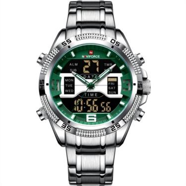 Imagem de Relógio Masculino Analógico Em Aço Inoxidável Display Led Digital A Prova Dágua Verde