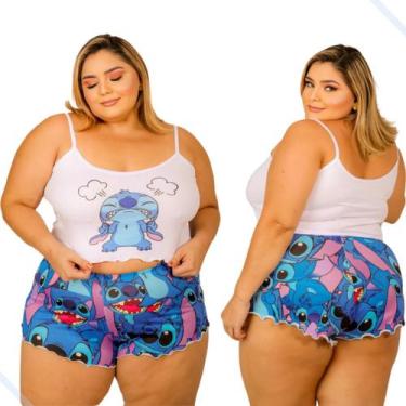 Imagem de Pijama Feminino Stitch Plus Size Curto Baby Doll Short Doll - Aunika M