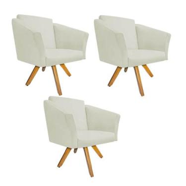 Imagem de Kit 03 Poltrona Cadeira Decorativa  Win Base Giratória Sala de Estar R