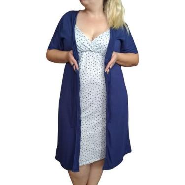 Imagem de Conjunto Plus Size Linda Gestante Camisola de Alcinha Coração com Robe