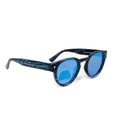 Imagem de Óculos De Sol Feminino e Masculino Redondo Aste Madeira Polarizado - U