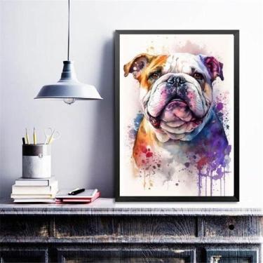 Imagem de Quadro Decorativo Aquarela Bulldog Inglês 33x24cm - Quadros On-line
