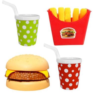 Imagem de Kit Lanche Fast Food Hambúrguer com Batata e 2 Refrigerantes - Goal Ki