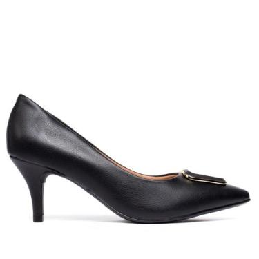 Imagem de Sapato Scarpin Feminino Vizzano com Detalhe Metalizado Preto, Preto, 3