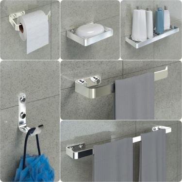 Imagem de Kit Acessórios Para Banheiro Cromado 6 Peças - CromoShop