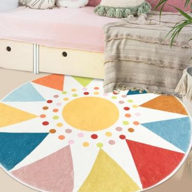 Imagem de Lacomfy Tapete de sol, 1,5 m, círculo para meninos, meninas, quarto, redondo, boêmio, tapete de brincar para sala de jogos, berçário, tapete lavável para quarto de crianças, decoração de casa,