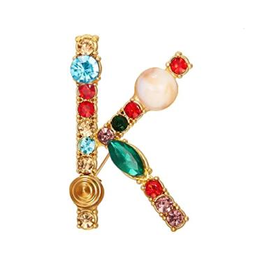 Imagem de RINHOO Broche inicial pérola cristal A-Z 26 letras do alfabeto broche colorido esmalte broche broche joia para mulheres presentes menina, Cristal, Cristal