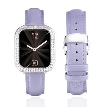 Imagem de BINLUN Pulseira de couro feminina de couro compatível com Apple Watch SE2 SE séries 9/8/7/6/5/40 mm de 45 mm, 44 mm, 41 mm e 40 mm (41 mm, roxo claro, transparente)