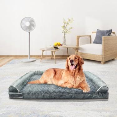 Imagem de MODCART Cama ortopédica para cães grandes, cama extra grande de espuma viscoelástica GG com design aderente, impermeável, sofá-cama para cães com capa removível lavável (112 cm, cinza escuro)