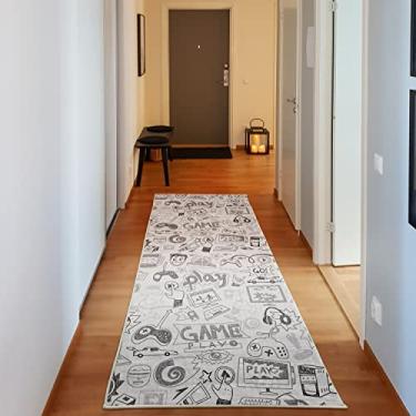 Imagem de Ambesonne Tapete decorativo de videogames, design de jogos de esboço monocromático, dispositivo de monitor de corrida, dispositivo para adolescentes dos anos 90, tapete de qualidade para quarto, dormitório e sala de estar, 60 cm x 18 cm, cinza claro