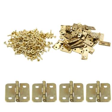 Imagem de Bivethoi 50 peças mini dobradiças de metal retrô amarelo armário dobradiça pequena caixa de presente, dobradiça pequena dobradiça dobrável para artesanato caixa de joias (18 mm x 15 mm)