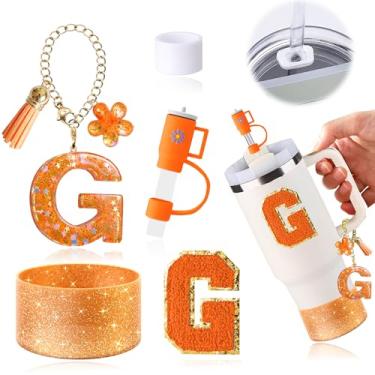 Imagem de AiScrofa Conjunto de 6 peças de acessórios de copo laranja para copo Stanley Cup de 850 g 1,134 g com alça, incluindo tampa de cobertura de palha e bota, tampa à prova de derramamento, pingente de