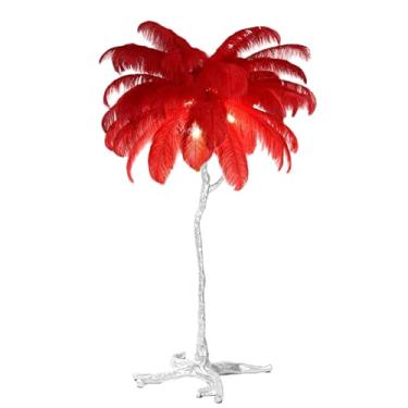 Imagem de Lâmpada de pena de luxo, luminária de chão de penas, lâmpada de LED simples regulável com interruptor de pé, lâmpada de leitura de corpo de resina prateada para decoração