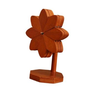 Imagem de IEUDNS 3 pçs de bambu trivets mesa esteira peça central coaster moinho de vento em forma para pote quente bule pratos quentes mesa de jantar, Cor Noz