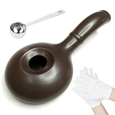 Imagem de Bafelia Máquina torradeira de café de cerâmica para uso doméstico, torrador de grãos de café com alça estendida, ferramenta manual de cozimento de café