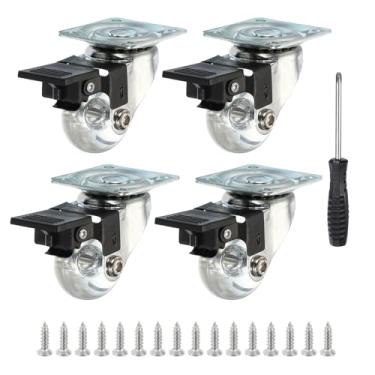 Imagem de PATIKIL Rodas giratórias de 3,8 cm com freio, 4 peças de rodízios transparentes de poliuretano com placa superior de 360 graus para móveis de 75 kg com parafusos, chave de fenda para armário