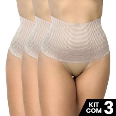 Imagem de Kit 3 Calcinhas Cinta Elastico 17cm Compressão Confortável Modeladora 